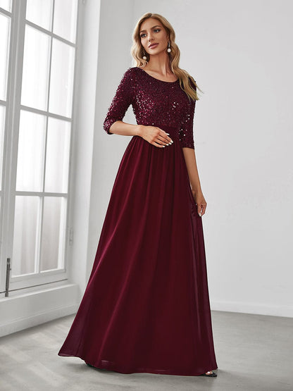 Elegant Sequined A-Line Evening Gown