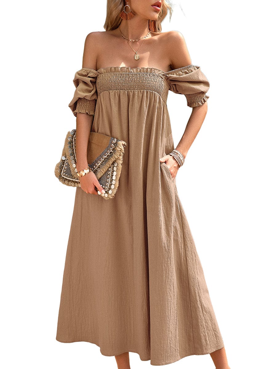 Elegant Solid Color Square Neck Midi Long Midi Dress