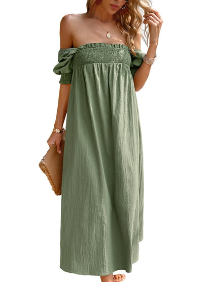 Elegant Solid Color Square Neck Midi Long Midi Dress