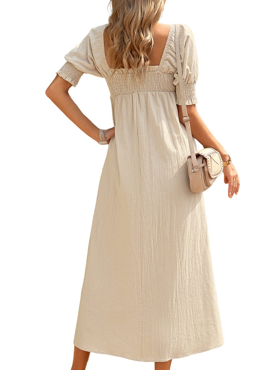 Elegant Solid Color Square Neck Midi Long Midi Dress