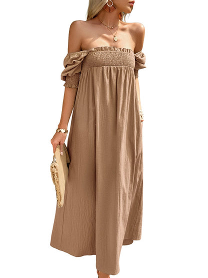 Elegant Solid Color Square Neck Midi Long Midi Dress