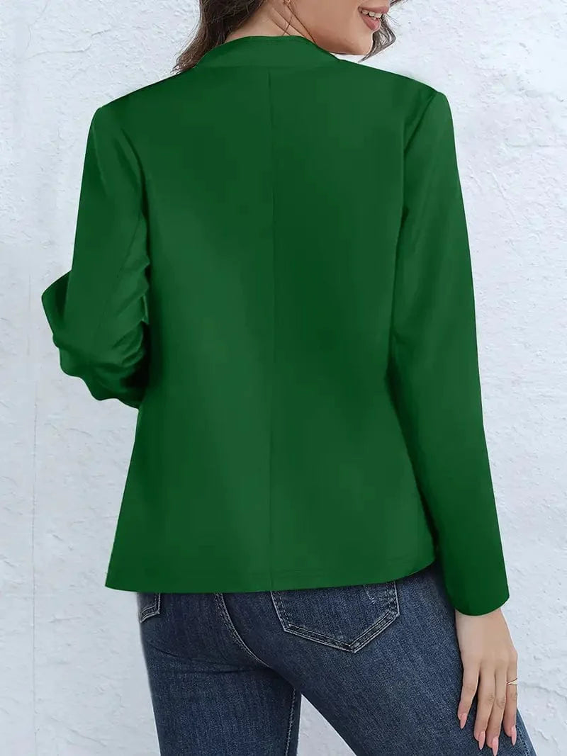 Elegant Stand Neck Long Sleeve Blazer for Women, Classic Open Front Jacket for Everyday Chic