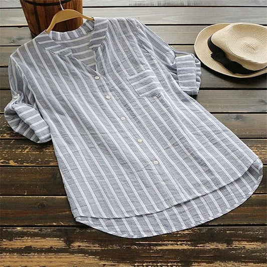 Elegant Striped Button-Front Blouse for Women