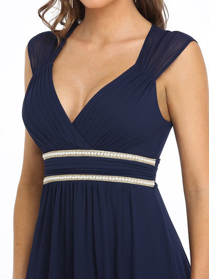 Elegant V Neck A-Line Bridesmaid Dress with Waist Belt