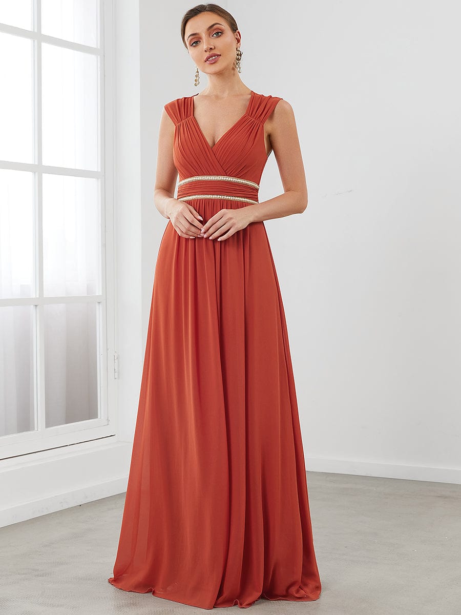 Elegant V Neck A-Line Bridesmaid Dress with Waist Belt