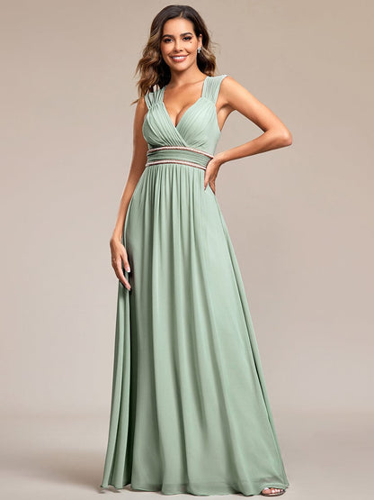 Elegant V Neck A-Line Bridesmaid Dress with Waist Belt