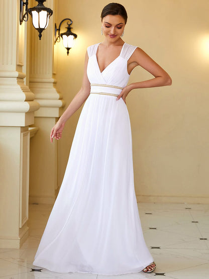 Elegant V Neck A-Line Bridesmaid Dress with Waist Belt