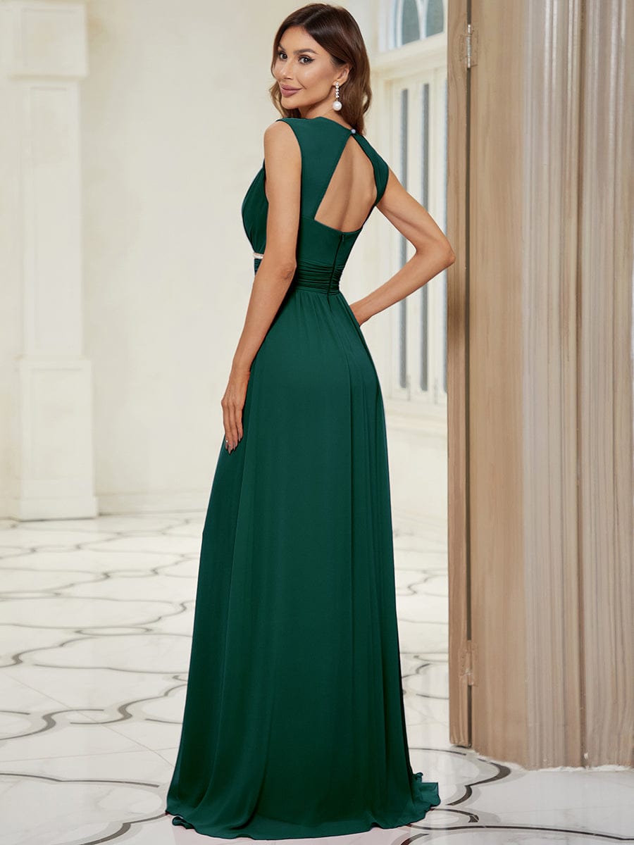 Elegant V Neck A-Line Bridesmaid Dress with Waist Belt