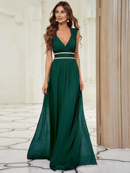 Elegant V Neck A-Line Bridesmaid Dress with Waist Belt