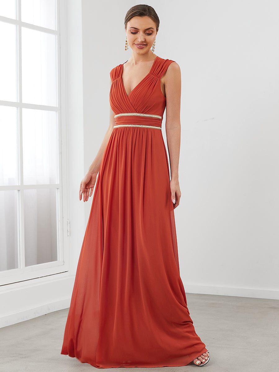 Elegant V Neck A-Line Bridesmaid Dress with Waist Belt