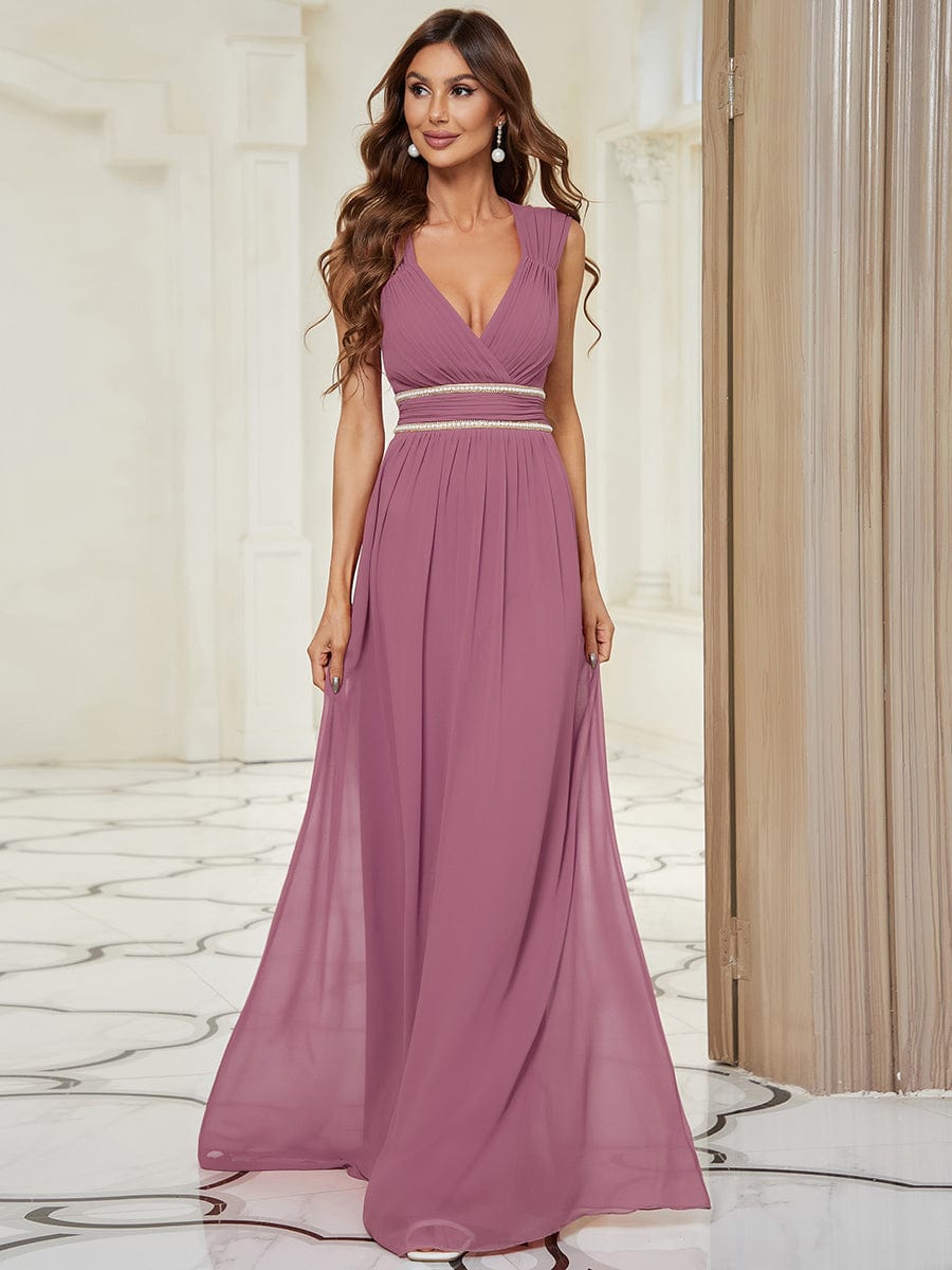 Elegant V Neck A-Line Bridesmaid Dress with Waist Belt