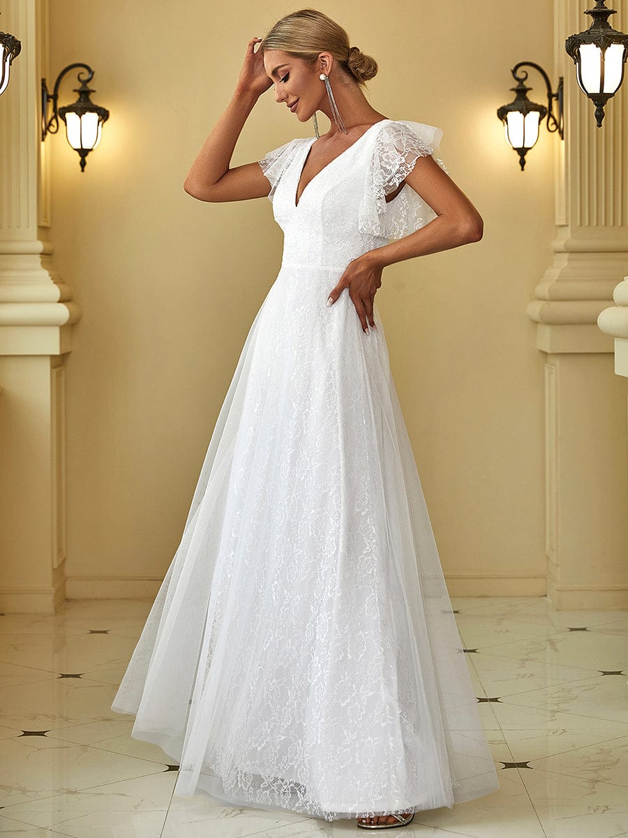 Elegant V-Neck Floor Length Gown with Ruffle Sleeves