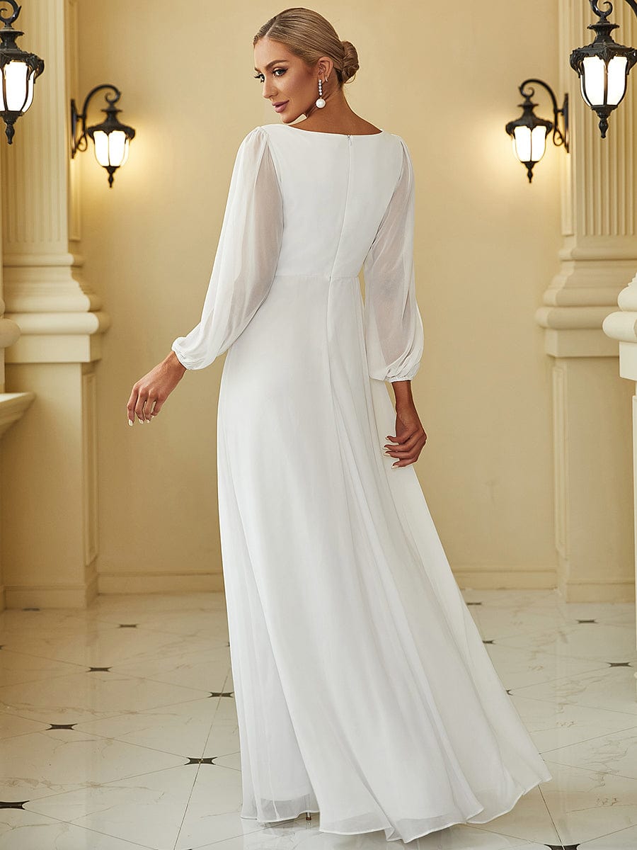 Elegant V-Neck Formal Dress with Long Lantern Sleeves