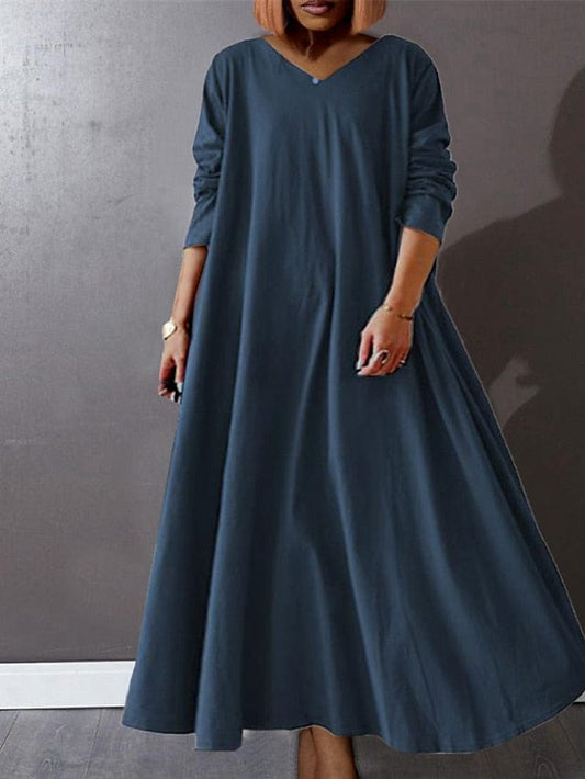 Elegant V Neck Long Sleeve Plus Size Maxi Dress