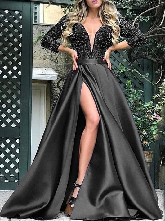 Elegant V-Neck Shimmery Evening Gown
