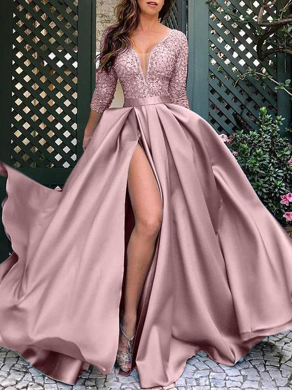 Elegant V-Neck Shimmery Evening Gown