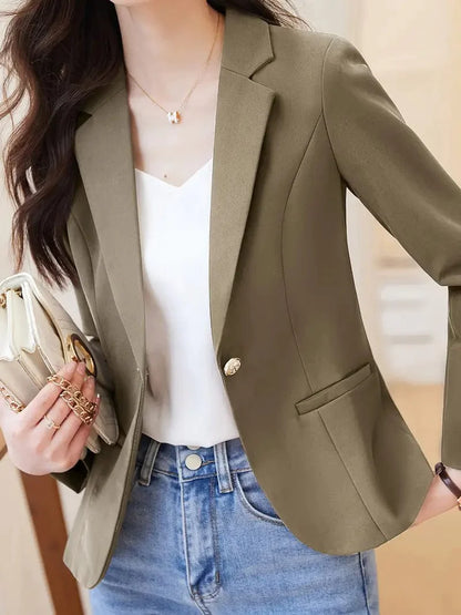 Elegant Workwear Long Sleeve Blazer with Notched Collar for Women