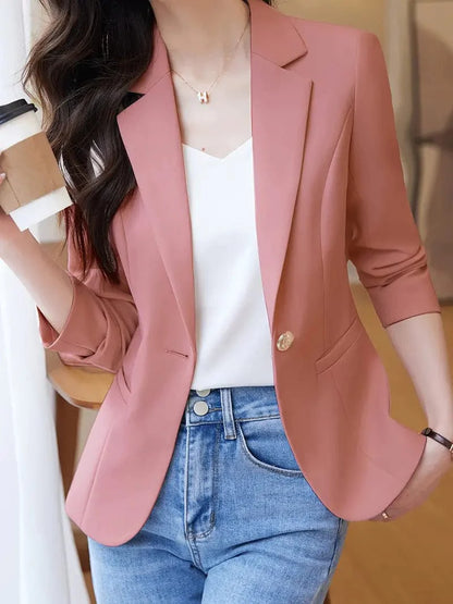 Elegant Workwear Long Sleeve Blazer with Notched Collar for Women