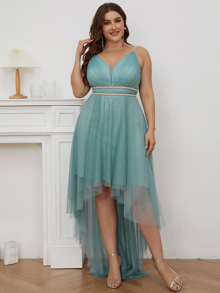 Elegant High-Low Spaghetti Strap Bridesmaid Dress for Curvy Women