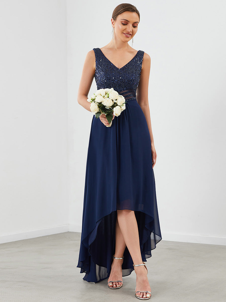 Elegant Paillette & Chiffon V-neck Sleeveless Plus Size Wholesale Evening Dresses