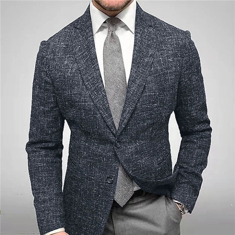 Stylish Men's Tweed Plaid Evening Blazer with Long Sleeves