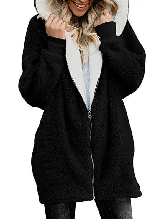 Oversized Sherpa Fleece Zipper for Women with Long Sleeves and Fleece Lining