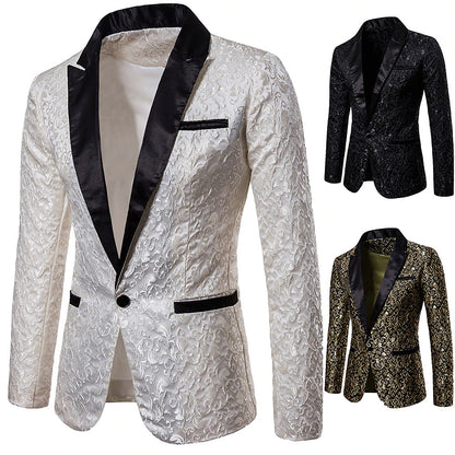 Elegant Floral Men's Jacquard Blazer with Thermal Warmth