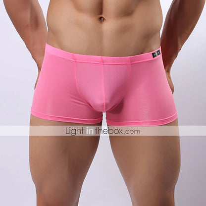 Solid Colored Men's Ice Silk Boxer Briefs - Lightweight Breathable Underwear for Men