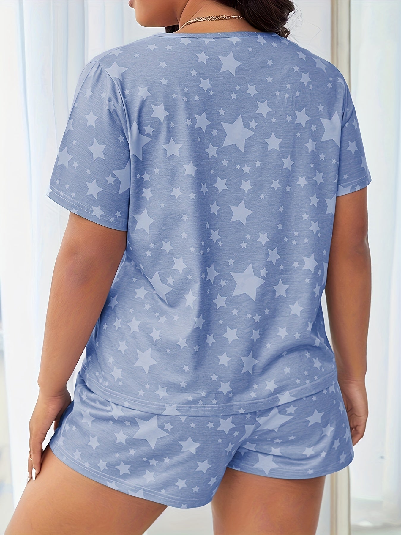 Plus Size Galaxy Star Print Two-Piece Pajama Set
