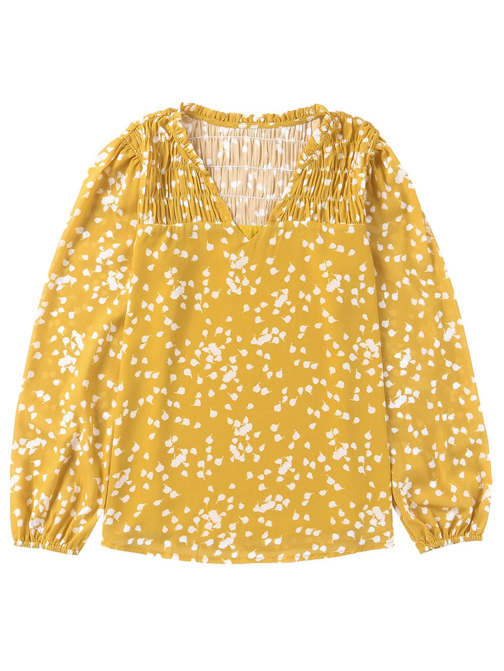 Yellow Floral V-Neck Crinkled Blouse for Early Fall