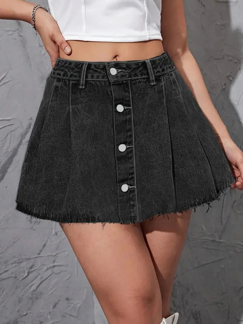 Vintage Pleated Denim Skirts with Tummy Control Button, Y2k Style Women's Denim Clothing