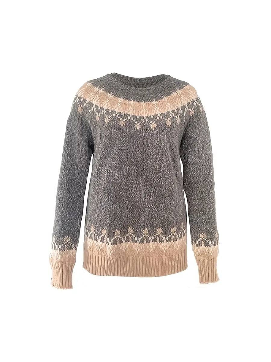 Fair Isle Knit Crew Neck Winter Sweater for Women