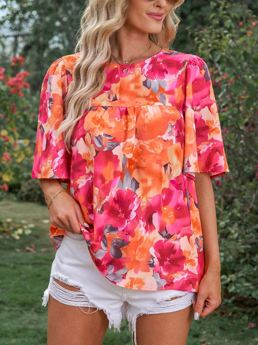 Fashion Casual Floral Print Loose Short Sleeve T-Shirt