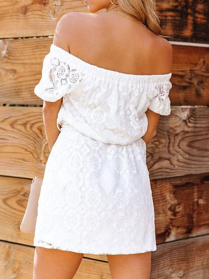 Fashion Embroidered Lace Short-sleeved One-neck Dress