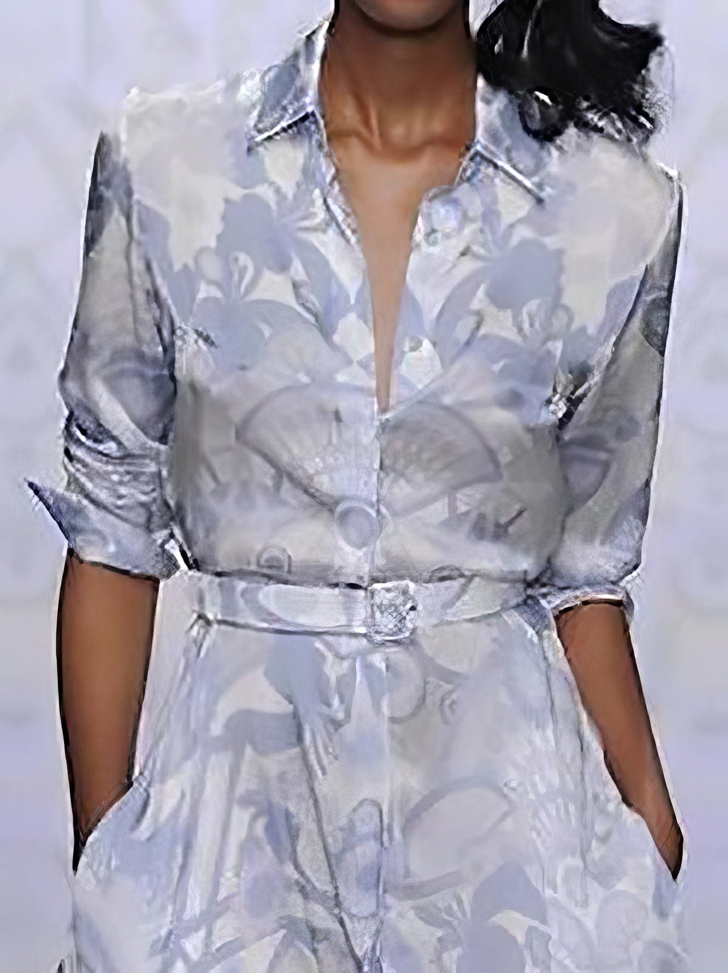 Fashion Long-sleeved Print Slim Maxi Shirt Dress