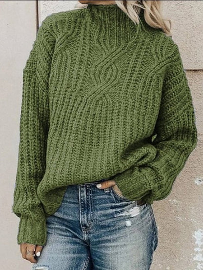Women's Sweater Pullover Jumper Knitted Solid Color Stylish Vintage Style Casual Long Sleeve Loose Sweater Cardigans Turtleneck Fall Winter Blue Black Gray / Chunky / Holiday / Going out - LuckyFash™