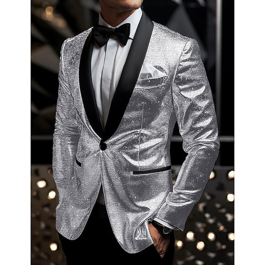 Sophisticated Men's Long Sleeve Sequin Button Blazer in Silver Black Burgundy Royal Blue