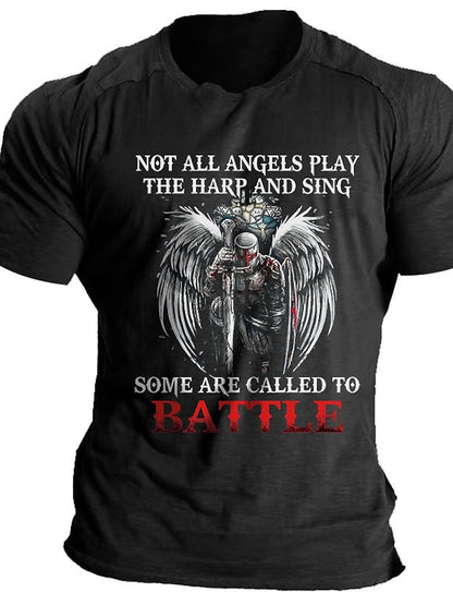 Memorial Day Mens Graphic Shirt Tee Faith Cotton Blend Shirts Letter Templars Prints Crew Neck Black Blue Army Green Outdoor Casual Short Sleeve Knight Gothic Battle Not All Angels Play The Harp And S