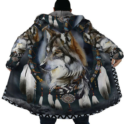 Winter Wolves Men's 3D Ethnic Style Hoodie with Bandana Print