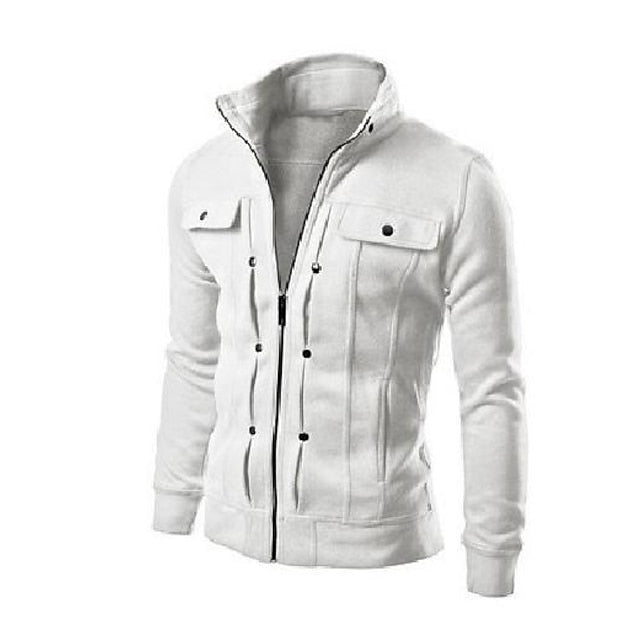 Men's Jacket Street Business Thermal Warm Windproof Zipper Winter Autumn Solid Color Fashion Regular Black White Brown Light Grey Dark Gray Jacket