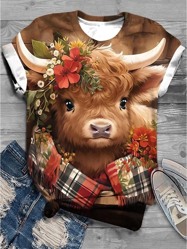 Festive Animal Print Christmas T-shirt for Women