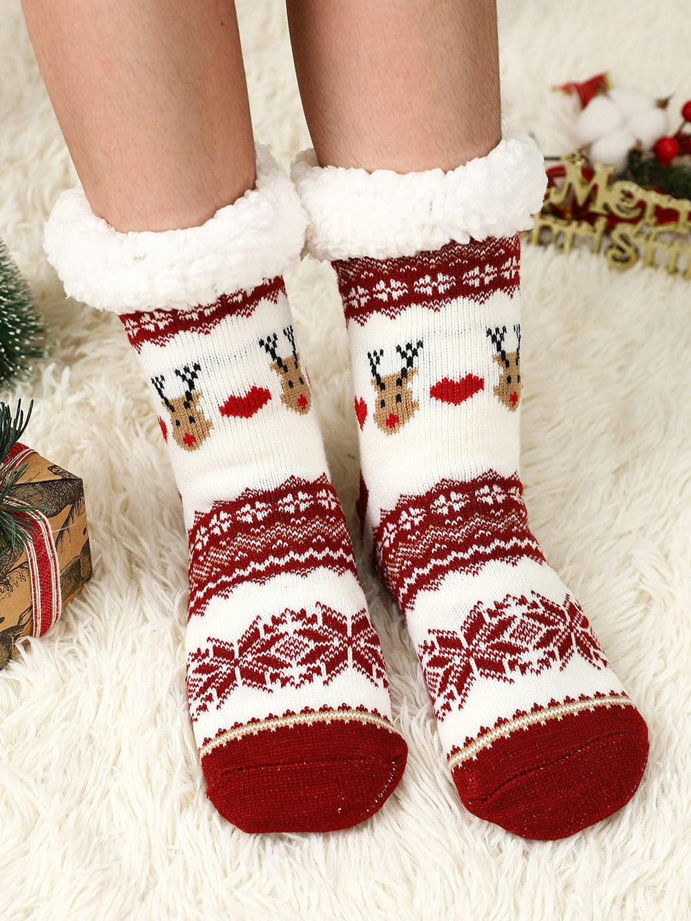 Festive Santa Claus Christmas Fleece Socks