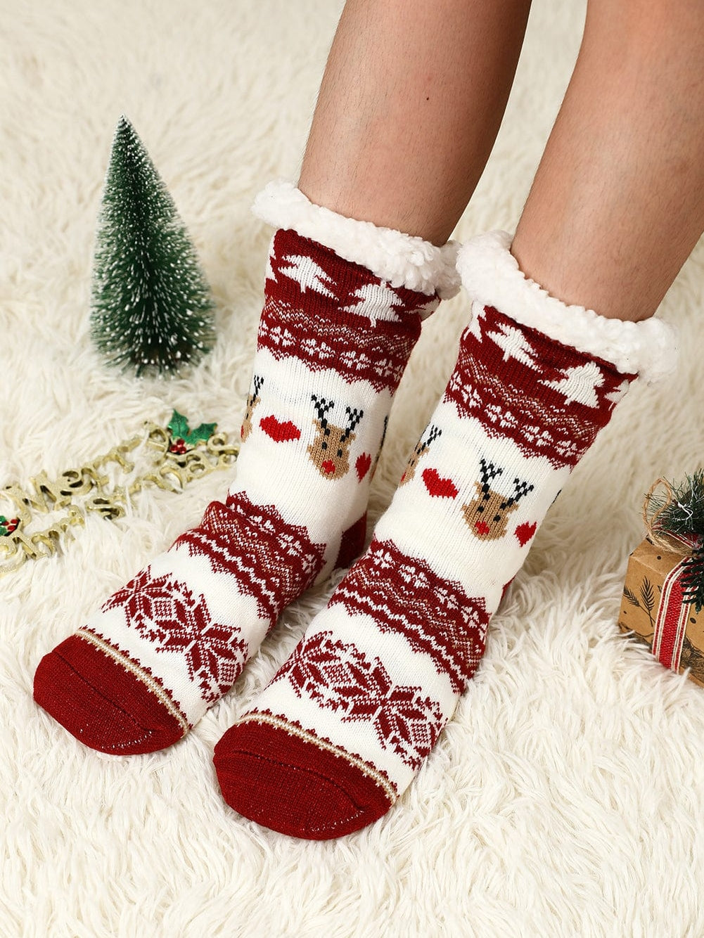 Festive Santa Claus Christmas Fleece Socks