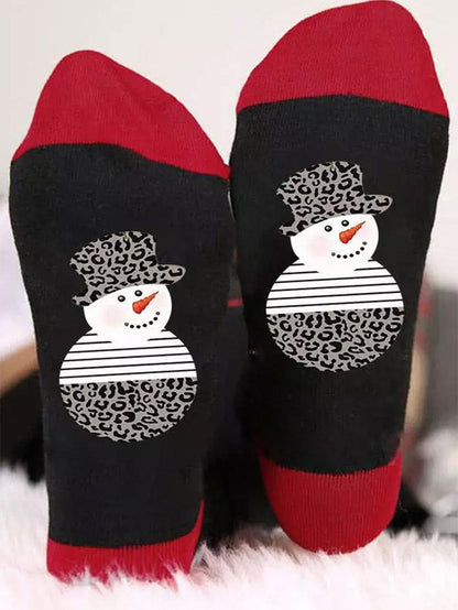 Festive Snowman Christmas Crew Socks with Color Block Design