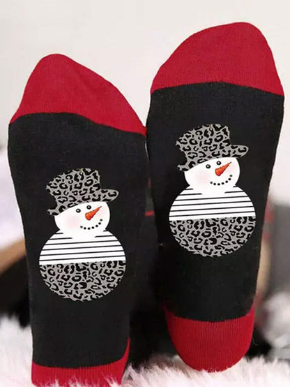 Festive Snowman Christmas Crew Socks with Color Block Design