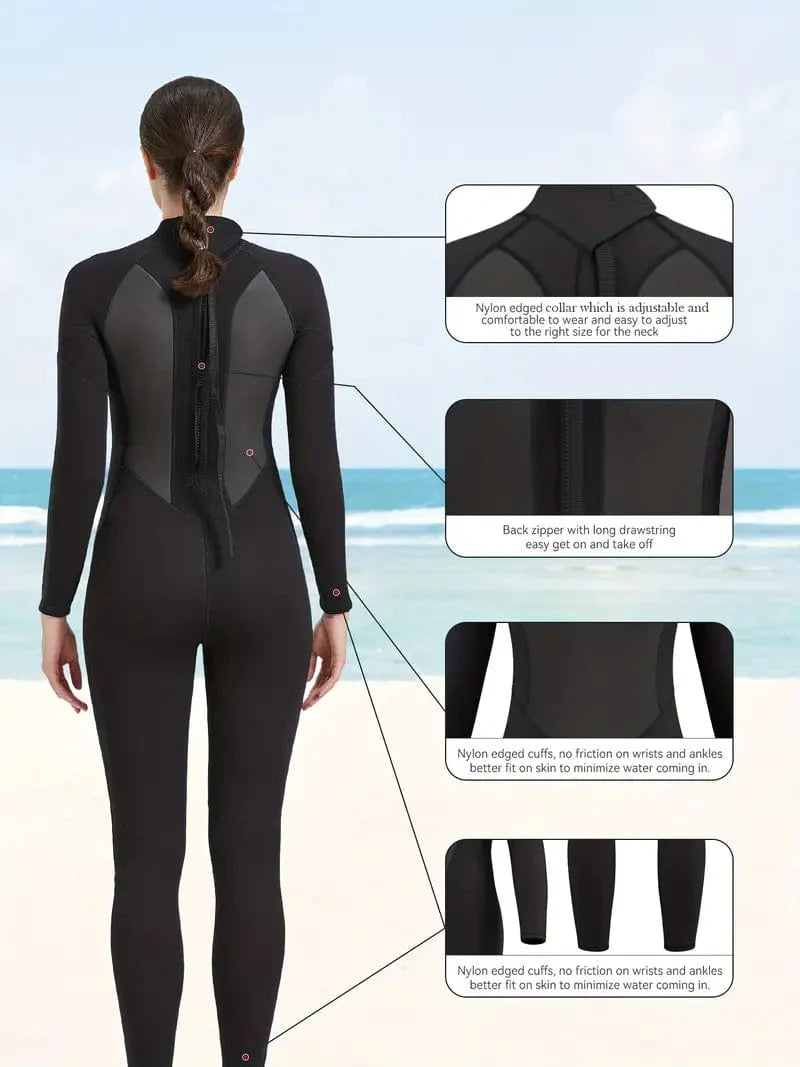 High Neck Women's Diving Wetsuit - Long Sleeve Sporty Swimwear & Clothing