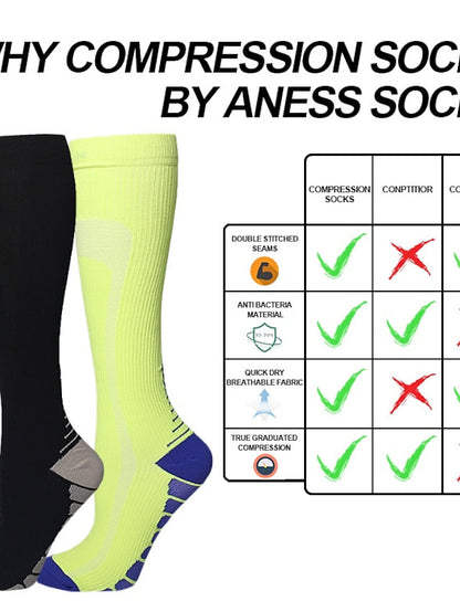 Men's Women's Compression Socks Outdoor Sports Hiking Socks Football Soccer Socks for Men Women Breathable Soft Lightweight Socks for Fishing Climbing Beach Black Grey Fluorescent Yellow Green - LuckyFash™