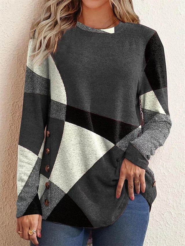 Women's Stylish Color Block Crew Neck Pullover Sweater for Casual Daily Summer Wear