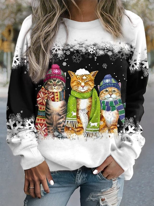 Festive Women's Christmas Cat Sweatshirt