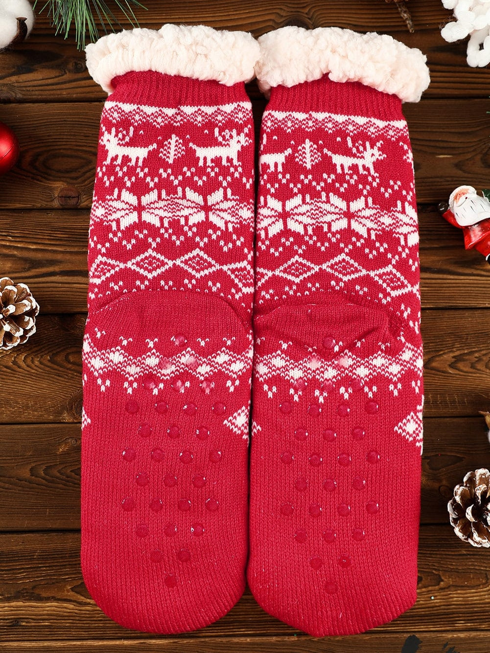 Fiery Red Christmas Flake Thermal Socks